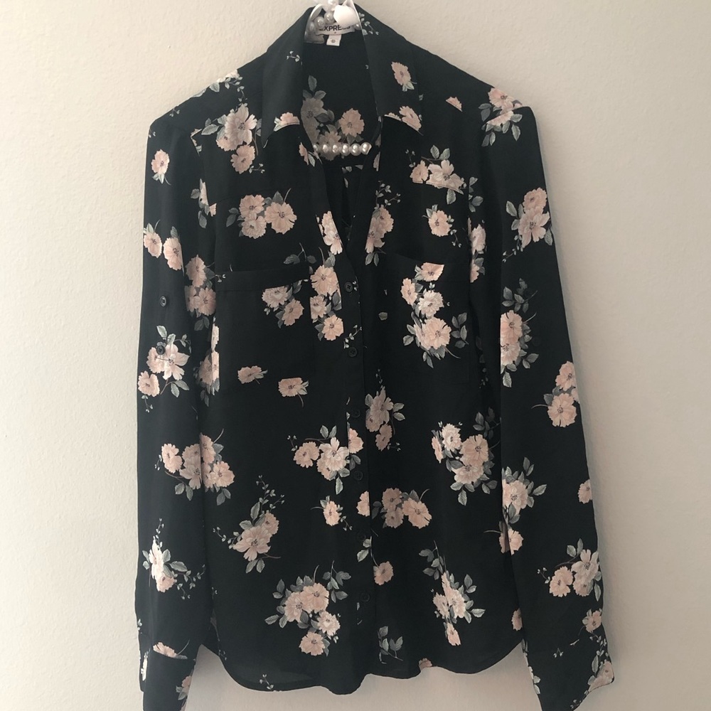 Express Floral Button Down Blouse